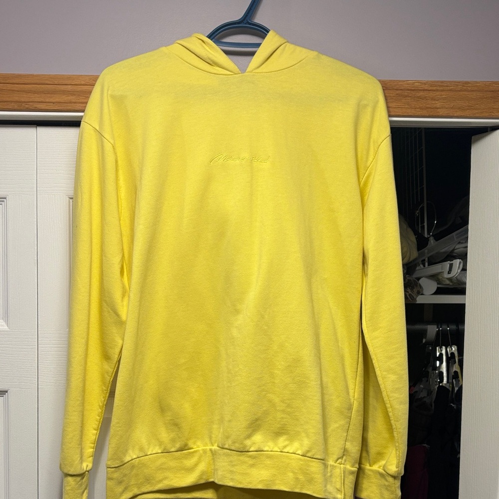 Missguided Yellow Lightweight Hoodie Womens US 4 Minimal Embroidered Logo
